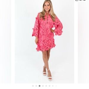 Vibrant Pink Floral Lace Dress